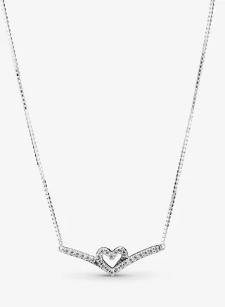Sparkling Wishbone Heart Collier Women's Necklace for Pandora Timeless 399273C01-45 