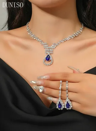 Jewelry Set With Necklace and Earring Crystal Bridal Wedding Jewelry Set Bridesmaid Party Choker Necklace Water Drop Pendant Earrings Sets for Women and Girls 
