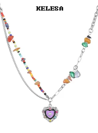 Fashion Ladies Necklace Composed of Colored Glazed Stones 