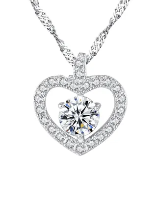 Silver Cubic Zirconia Embellished Heart Pendant Necklace 