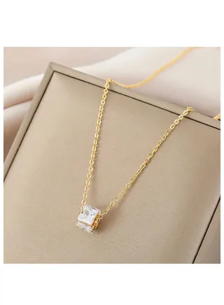 Stainless Steel Gold Plated Cubic Zirconia Necklace 