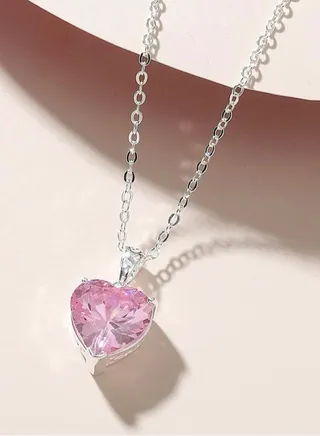 925 Silver Plated Necklace With Pink Heart 
