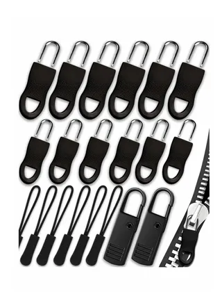 20 Pcs Zipper Pull, Universal Zipper Pull Replacement Kit, Removable Zipper Pulls Tab Replacement, Black Zipper Pulls for Jackets, Luggage, Backpacks, Purses, Boots, Pants, Tents (3 Styles 4 Sizes) 