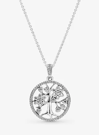 Family Tree Silver Pendant for Women with Clear Cubic Zirconia 390384CZ-80 