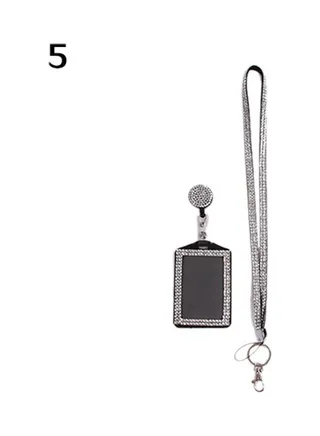 Rhinestone Neck Bling Lanyard Retractable ID Badge Reel Phone Key Holder Silver 