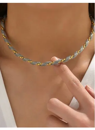 Elegant Silver & Gold Stainless Steel Choker Necklace For Women 