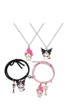 Cute Couples Keychains Necklace Set with Bag for Couples Friendship Bff Best Friend Gift 