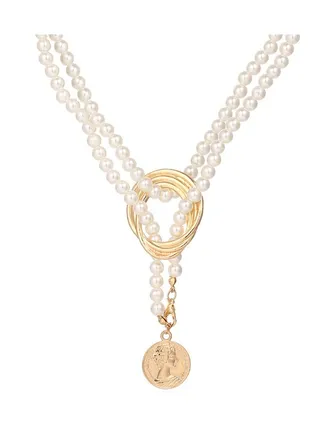 Long Pearl Necklaces, Costume Jewellery For Women, Retro Metal Pearl Necklace Elegant Lady White Artificial Pearls Long Sweater Chain Beaded Necklace, 31 In Faux Pearls Art Fashion Lovely 
