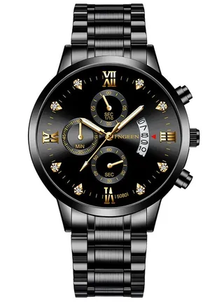 Men's Waterproof Quartz Crystal Glass Mirror Watch -Black-43.5mm 