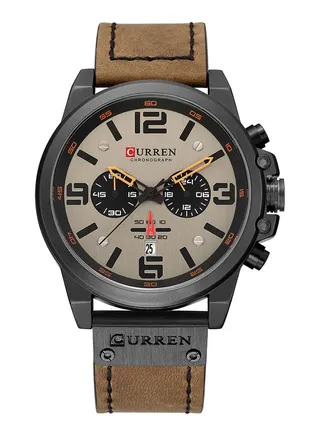 Men's Leather Chronograph Watch 8314 - 45 mm - Brown 
