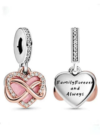 PANDORA Jewelry Sparkling Infinity Heart Dangle Charm - Pink Necklace or Bracelet Charm for Women - Sterling Silver and 14k Rose Gold-Plated with Cubic Zirconia 