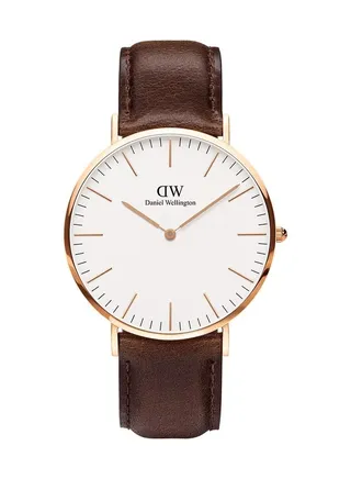Daniel Wellington Classic Bristol Mens Watch Rose Gold 40 mm with Italian brown Leather strap 