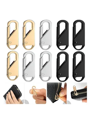 Zipper Pull Replacement, Detachable Zipper Pull Tabs for Luggage Clothing Jackets Backpacks Boots Purse Coat, Zipper Repair Kit Zipper Slider Pull Tab Metal Zipper Head, 10 Pcs (Silver, Black, Gold) 