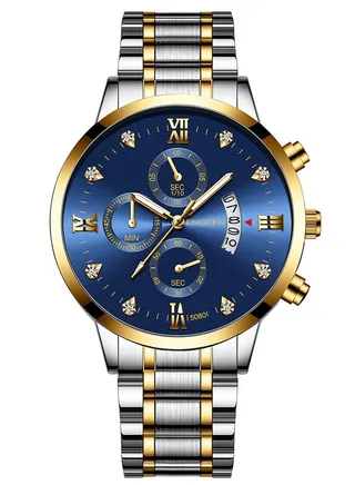 Men's Waterproof Quartz Crystal Glass Mirror Watch - Blue and Silver-43.5mm 
