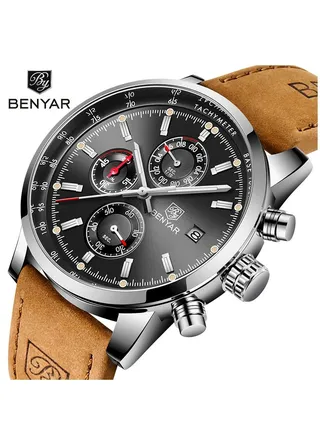 Watches for Men Quartz Watch Leather Waterproof Chronograph Watch 5102 