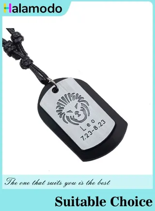 Waxed Rope Woven Zodiac Pendant Necklace in Vintage Brushed Metal Leather 