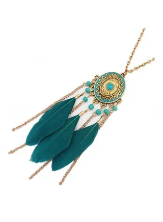 Disc Tassel Feather Sweater  Pendent Necklace 