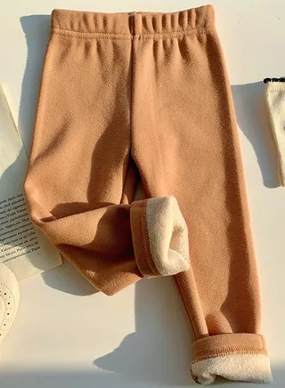 Kids Solid Color Thick Thermal Underwear Pants Cotton Soft Long Johns Base Layer Bottom Children's Pajama Pants Light Brown 