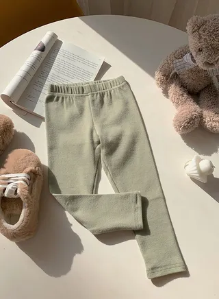 Kids Solid Color Thermal Underwear Pants Cotton Soft Long Johns Base Layer Bottom Children's Pajama Pants Matcha Green 