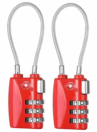 Luggage Padlocks TSA Approved Customs Lock Mini Luggage Padlock Flexible Cable Travel Coded Suitcase Locks Small Gym Locker Padlock with 3 Digit Combination 2 Pack 