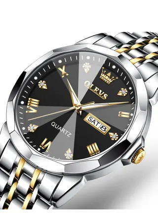 Men's Water Resistant Stainless Steel Analog Wrist Watch 41 mm - Black/Silver 