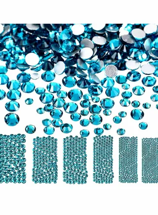 Nail Crystals Nail, Jewels Champagne Rhinestones, Round Beads, Flatback Glass Charms, Gems Stones with 6 Size (Peacock Blue, 2880 Pieces) 