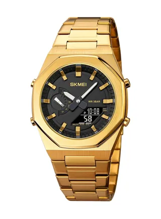Watches for Men Water Resistant Analog Digital Stainless steel Wrist Watch 1816GDBK 