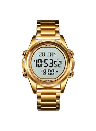 Men's 1667 Stainless Steel Back Digital Alfajr Azan Prayer Wrist Watch 