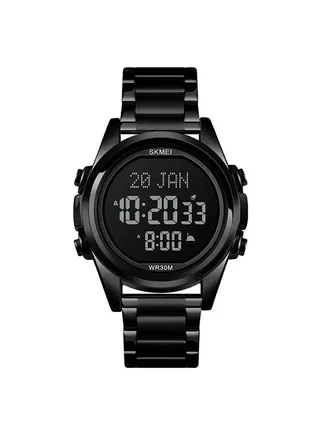 Men's 1667 Stainless Steel Back Digital Alfajr Azan Prayer Wrist Watch - 44 mm - Black 