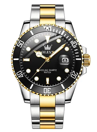 Watches For Men Fashion Stainless Steel Quartz Analog Water Resistant Watch 41mm 5885 Gold and Silver With Gift Box 
