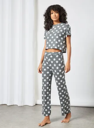 Star Print Pyjama Set (Set of 2) Grey 