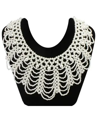 Women's RBG Dissent Collar Detachable Pearl Beaded False Collar Choker Necklace Costume 