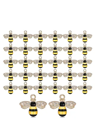 32 Pieces Bee Charm Enamel Pendants with Rhinestone Honey Bee Pendants Alloy Bumble Necklace for Jewelry Making DIY Craft Earring Accessory Necklace and Bracelet Women Girls Gifts 