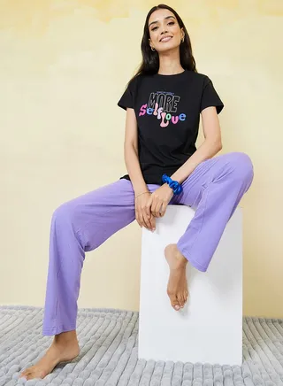 Self Love Ruffle Hem T-Shirt & Pyjama Set 
