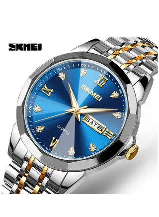 Watches for Men Fashion Stainless Steel Quartz Analog Water Resistant Watch 7070 