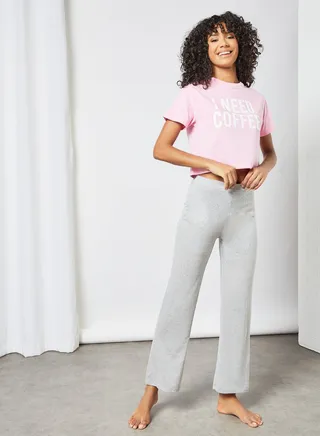 I Need Coffee Pyjama Set (Set of 2) Pink/Grey 