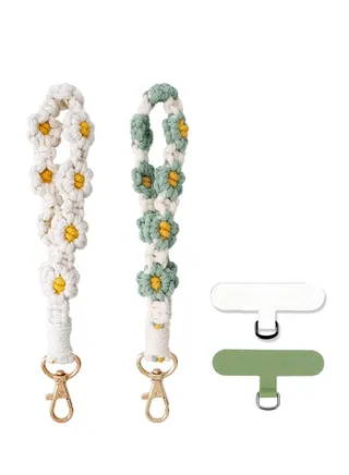 Boho Macrame Phone Wrist Strap, Cell Phone Lanyard with Tether Tab, Smartphone Wristlet Bracelet Keychain with Universal Strap Holder Connector Patch for Women 