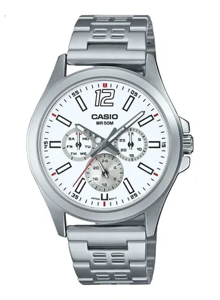 Men Watch Analog Multi Hand White Dial Stainless Steel Band MTP-E350D-7BVDF 