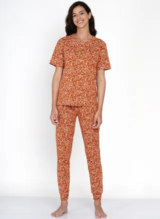 Printed Nightwear Pyjama Set Brown 