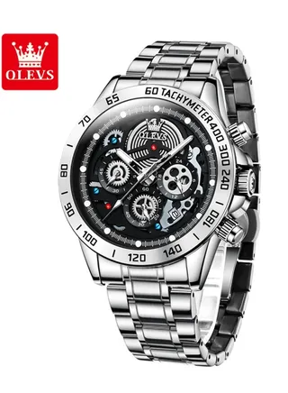Watches for Men Stainless Steel Quartz Water Resistant Chronograph Watch 44mm Silver 9921 
