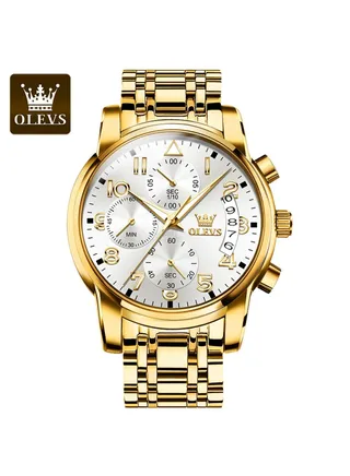 Waterproof Analog Quartz Movement Men's Watch Gold Metal Strap 