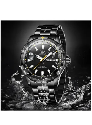 Watches for Men Quartz Stainless Steel Water Resistant Watch 42mm Black 5560 