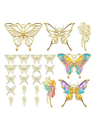 30 Pieces Open Bezel Pendant Charms Hollow Resin Golden Butterfly Moulds Pendant Frame for DIY Bracelet Necklace, Jewelry Making (Butterfly Style) 