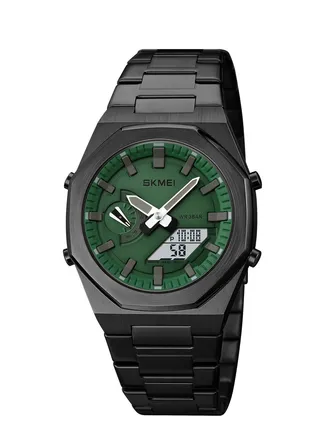 Watches for Men Water Resistant Analog Digital Stainless steel Wrist Watch 1816BKGNWT 