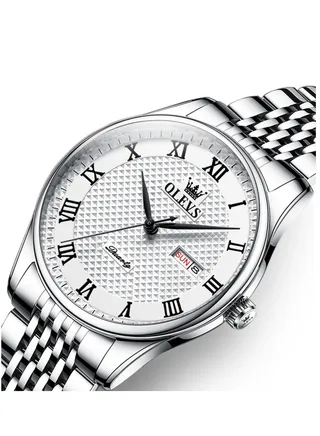 Watches For Men Stainless Steel Quartz Analog Water Resistant Watch - White 