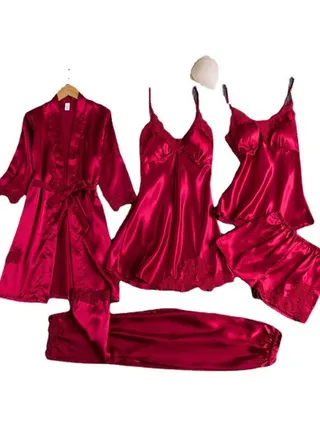 New Five Piece Lce Silk Pajamas 