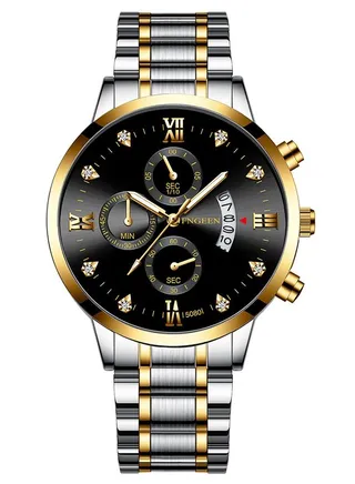 Men's Waterproof Quartz Crystal Glass Mirror Watch - Black and Silver-43.5mm 