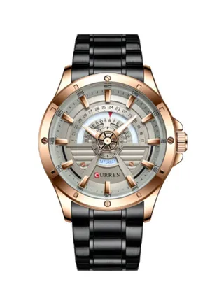 Men's Waterproof Stainless Steel BAnd Day-Date Quartz Watch 8381 - 46 mm - Black 