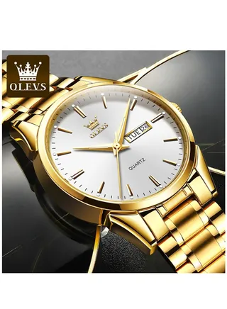 Watches for Men Quartz Stainless Steel Water Resistant Watch 39mm Gold 6898 