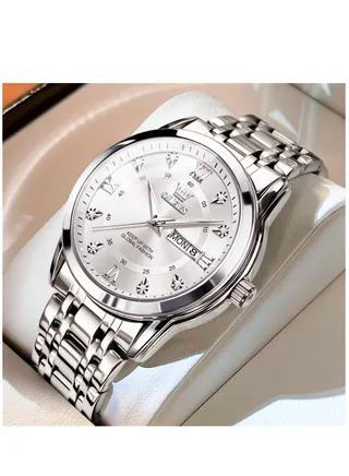 Watches for Men Stainless Steel Quartz Analog Water Resistant Watch Silver 5513 